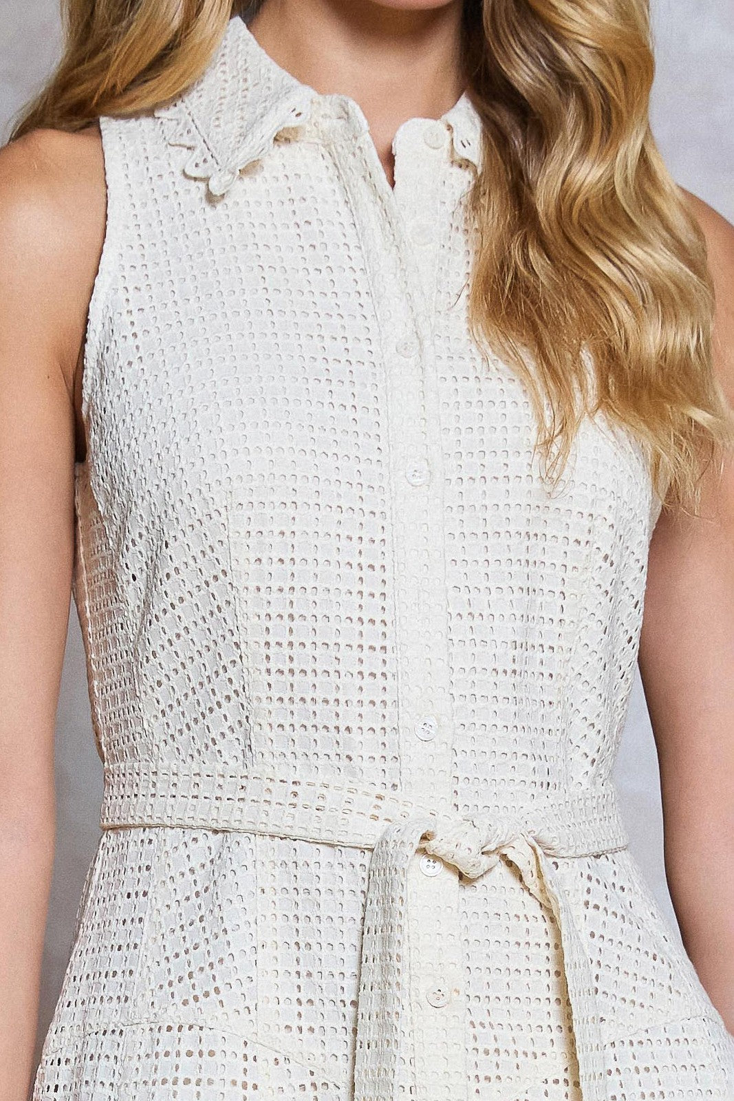 Anabelle Eyelet Button Front Mini Dress