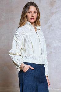 Lumière Ruffled Collar Cropped Blouson Jacket