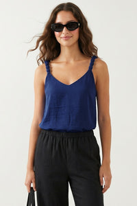 V Neck Cami With Accent Strap More Colors