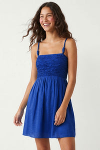 Smocked Top Cord Strap Mini Dress in Blue