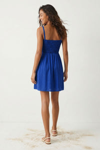 Smocked Top Cord Strap Mini Dress in Blue