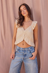 Fiona Ruffle Sleeve Crochet Lace Top in Ecru