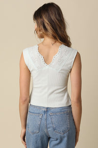 Delilah Tie Front Lace Trim Top in Mint