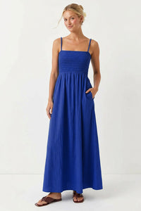 Pom Pom Strap Maxi Dress in Blue
