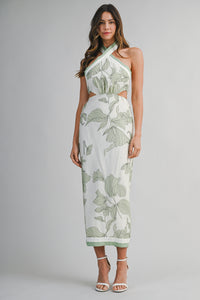 Cut Out Halter Midi Dress in Sage