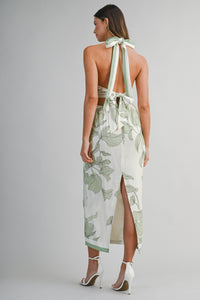 Cut Out Halter Midi Dress in Sage