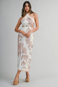 Cut Out Halter Midi Dress in Blush