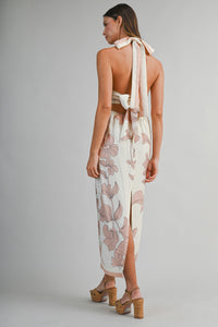 Cut Out Halter Midi Dress in Blush