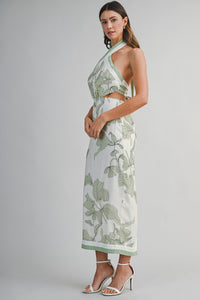 Cut Out Halter Midi Dress in Sage