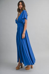 Corfu Deep V Flutter Sleeve Maxi Dress