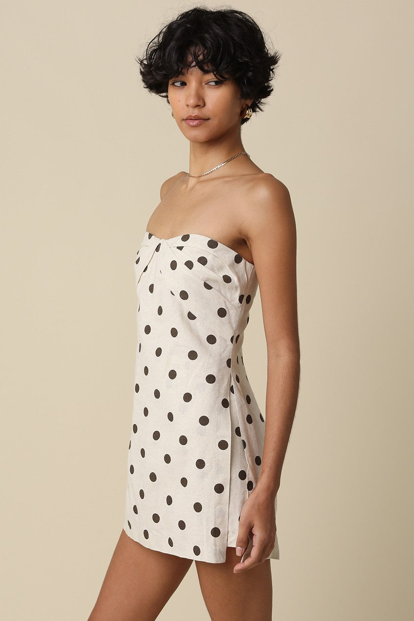 Lila Polka Dot Strapless Romper