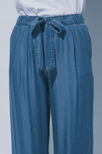 Drawstring Chambray Pants in Blue