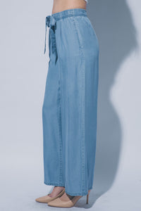 Drawstring Chambray Pants in Light Blue