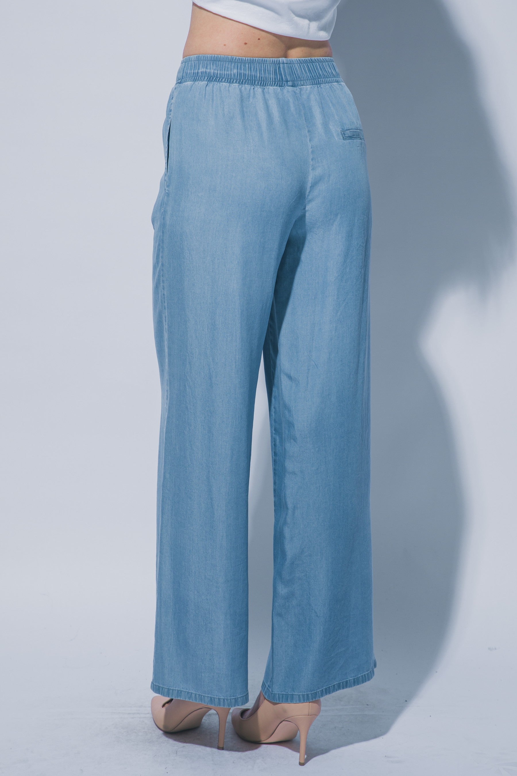 Drawstring Chambray Pants in Light Blue