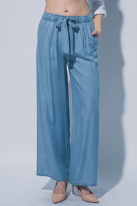 Drawstring Chambray Pants in Light Blue