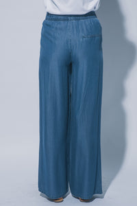 Drawstring Chambray Pants in Blue