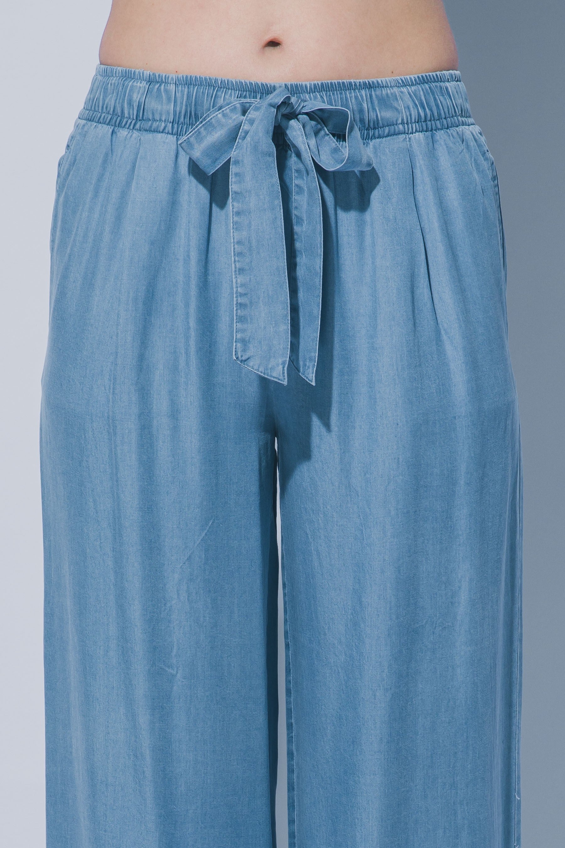 Drawstring Chambray Pants in Light Blue
