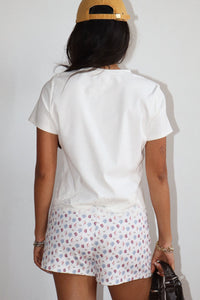 Plume Lace Trim Cotton Tee in Ivory