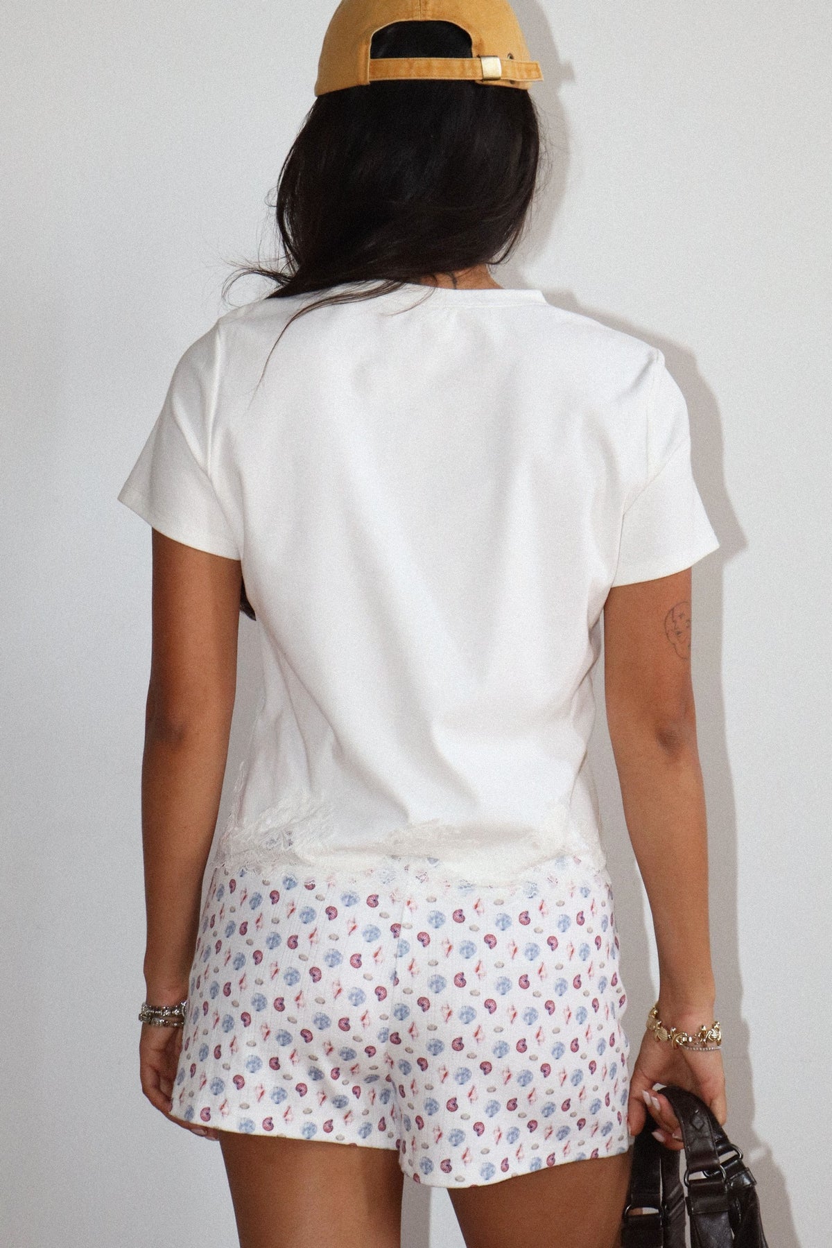 Plume Lace Trim Cotton Tee in Ivory
