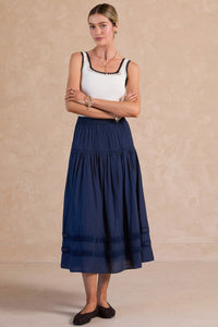 A Line Tiered Midi Skirt in Navy