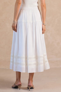 A Line Tiered Midi Skirt in White