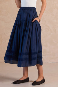 A Line Tiered Midi Skirt in Navy