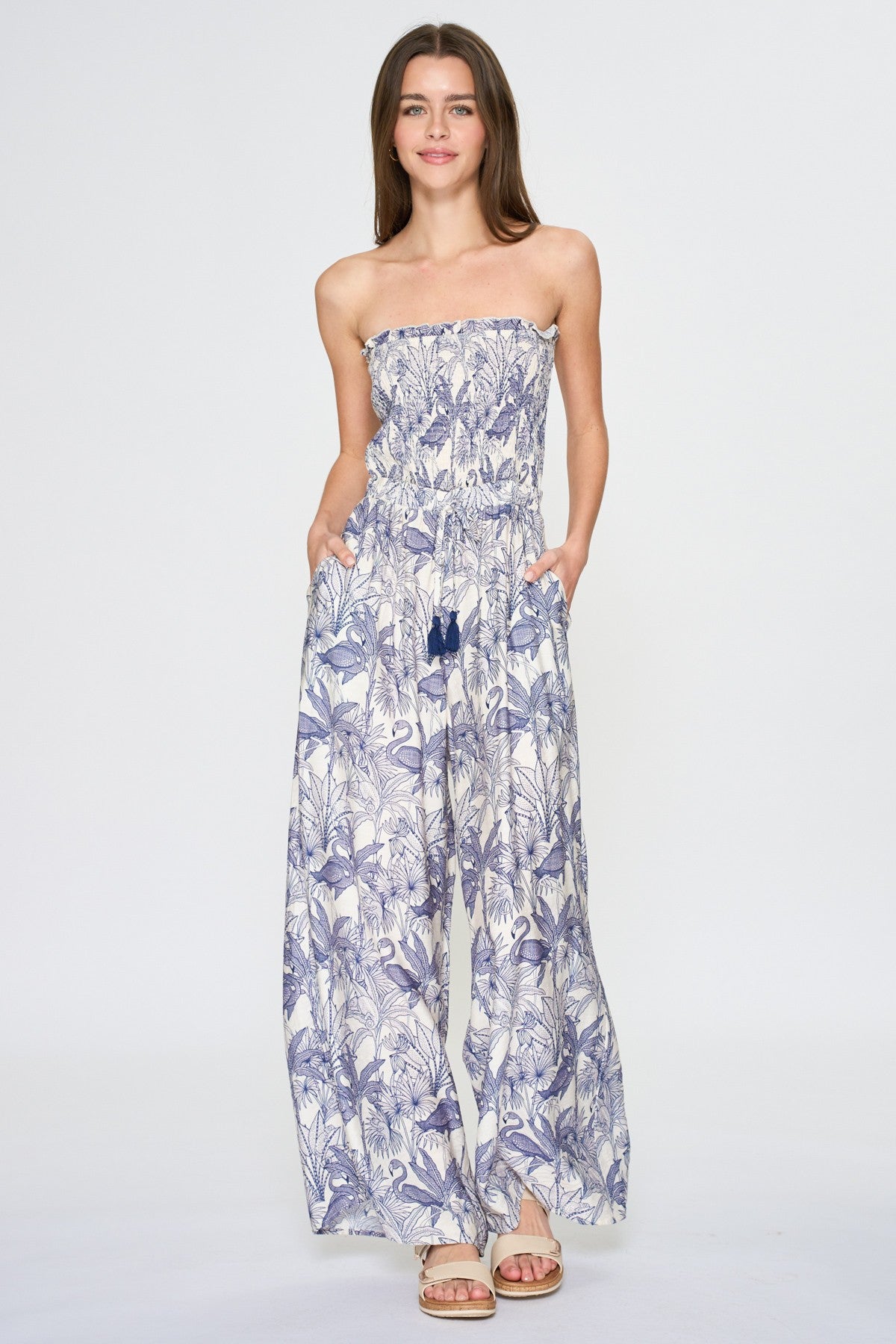 Tassels & Tropics Smocked Maxi Jumpsuit