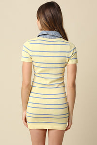 Denim Collar Stripe Dress in Butter
