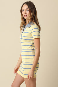Denim Collar Stripe Dress in Butter