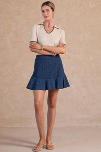 Marina Eyelet Embroidered Ruffle Mini Skirt
