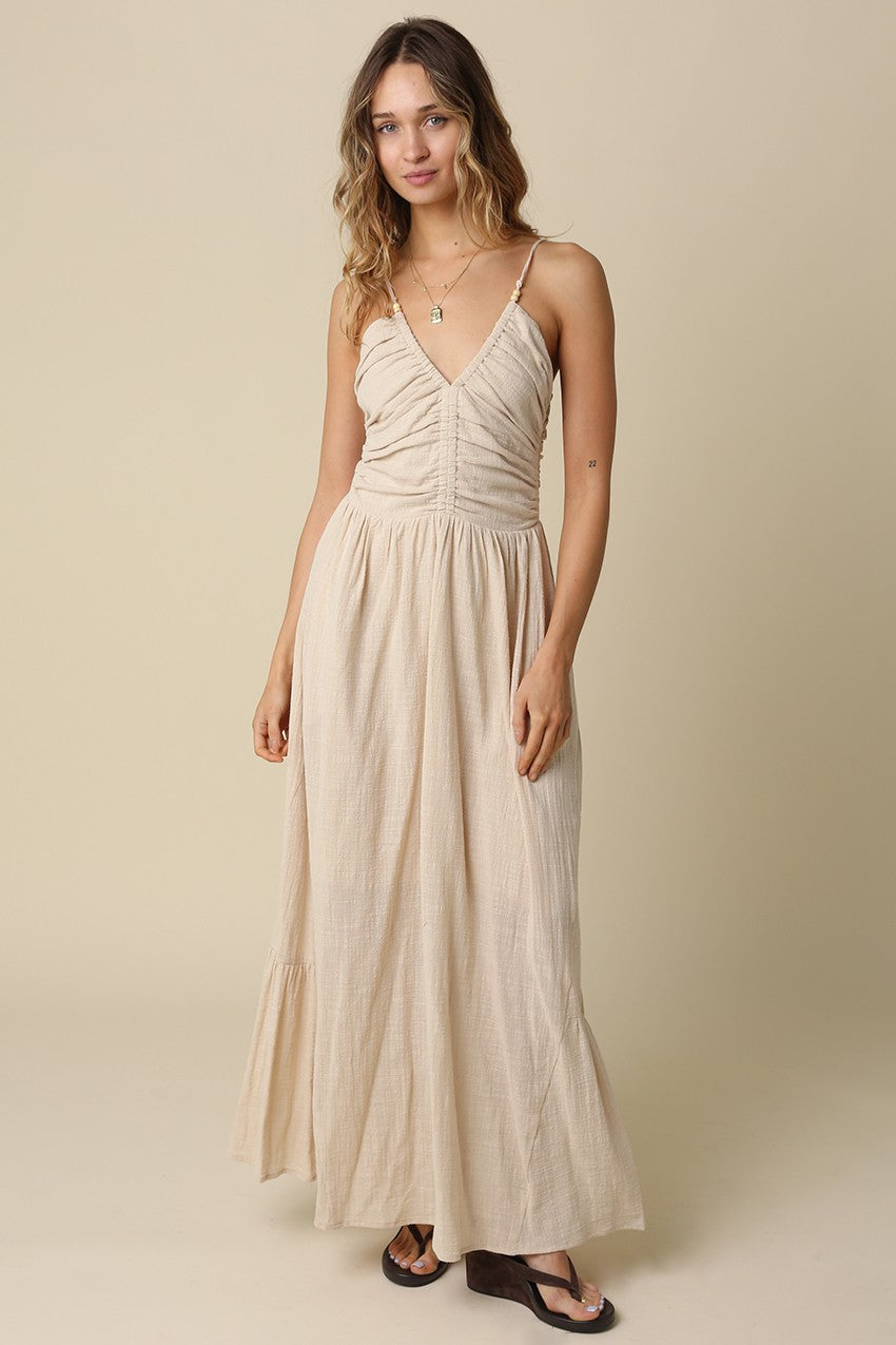 Capetown V-Neck Wooden Bead Strap Maxi Dress