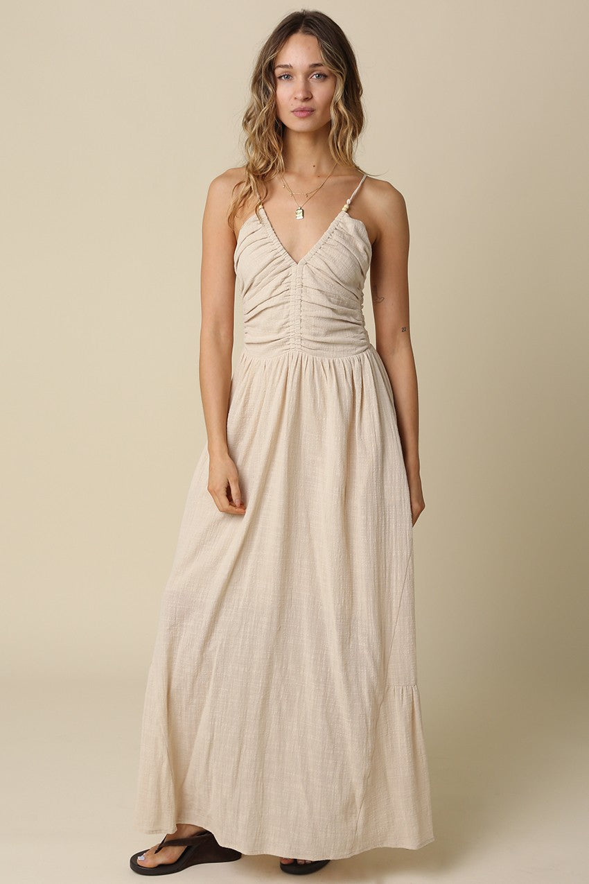 Capetown V-Neck Wooden Bead Strap Maxi Dress