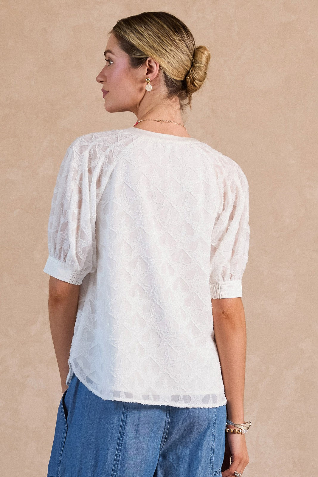 Geron Star Textured Blouse in White
