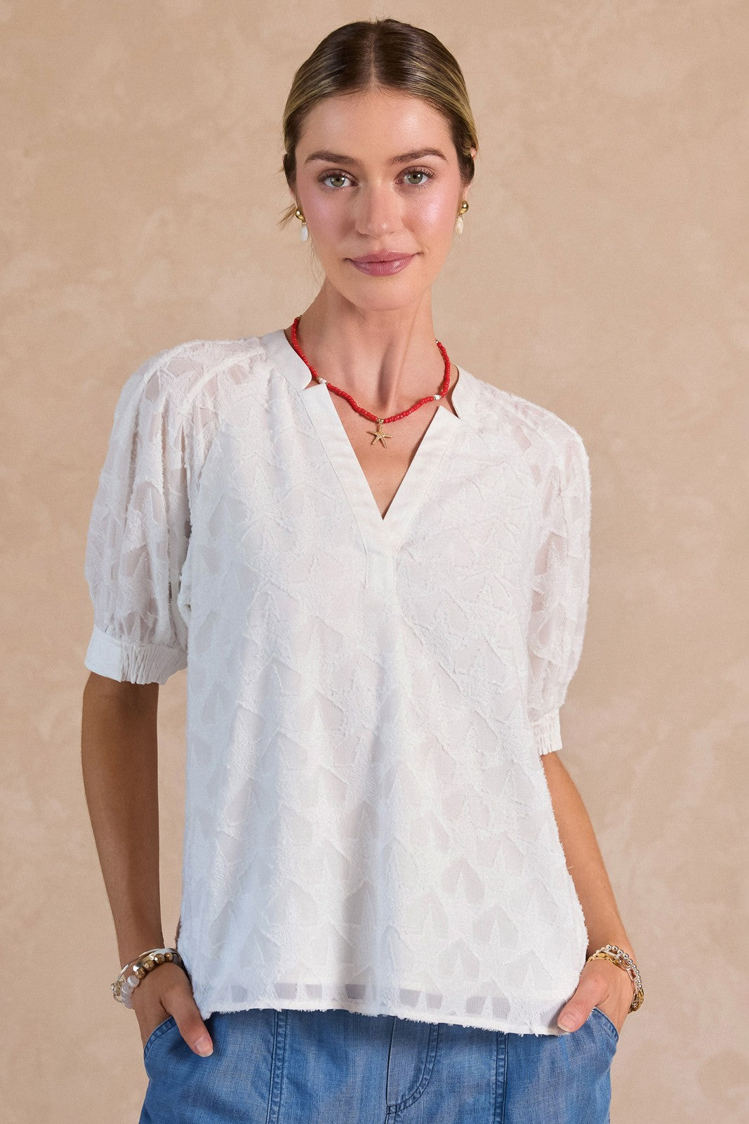 Geron Star Textured Blouse in White