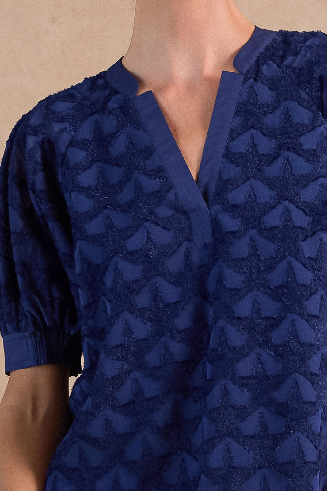 Geron Star Textured Blouse in Navy