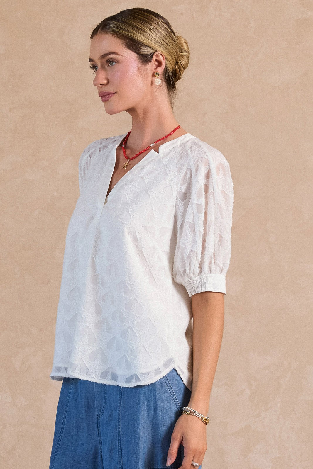 Geron Star Textured Blouse in White