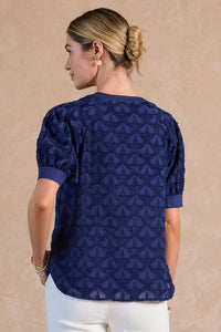 Geron Star Textured Blouse in Navy