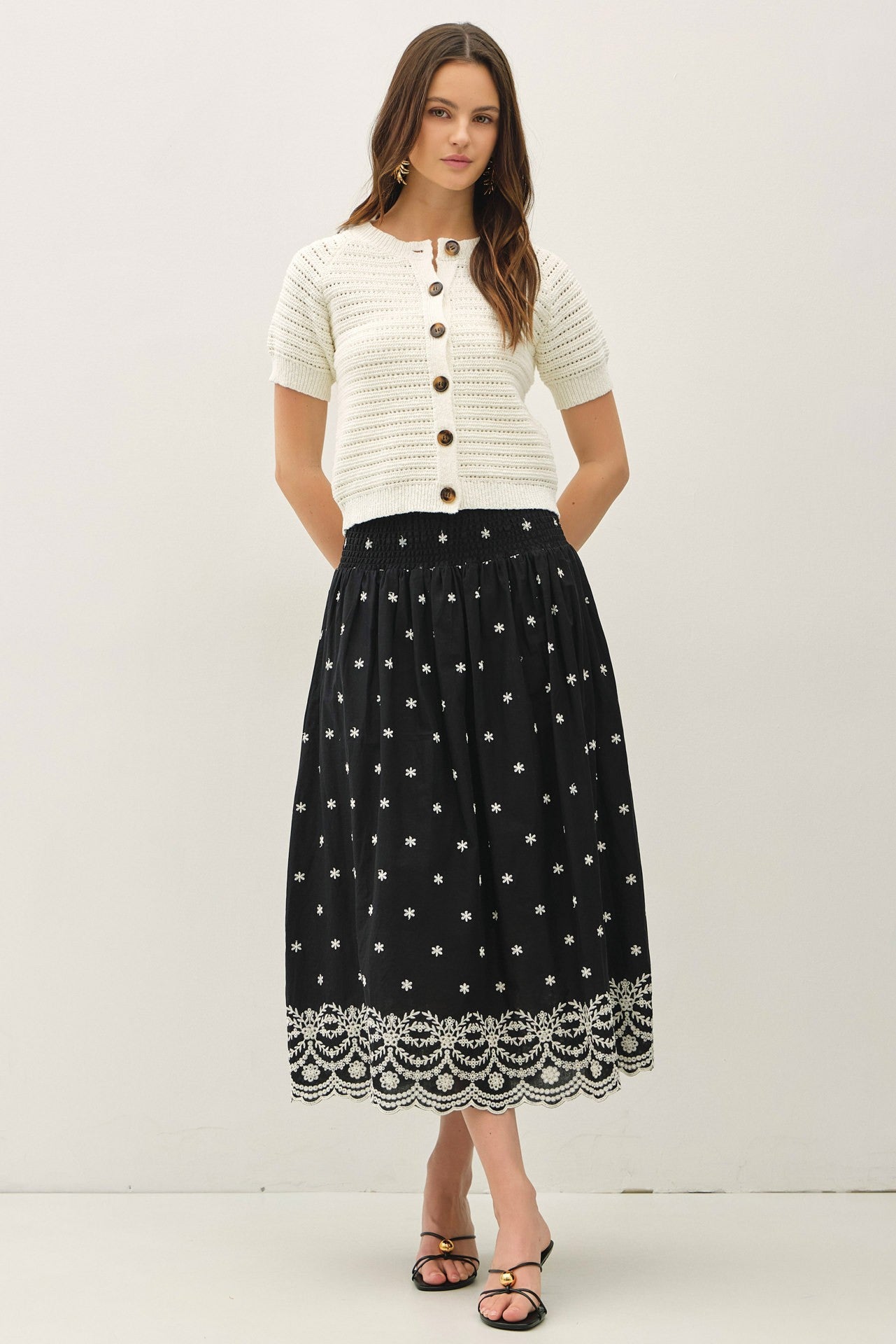 Eloise Textured Knit Puff Sleeve Cropped Cardigan
