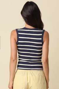 Monaco Striped V-Neck Ribbed Tank