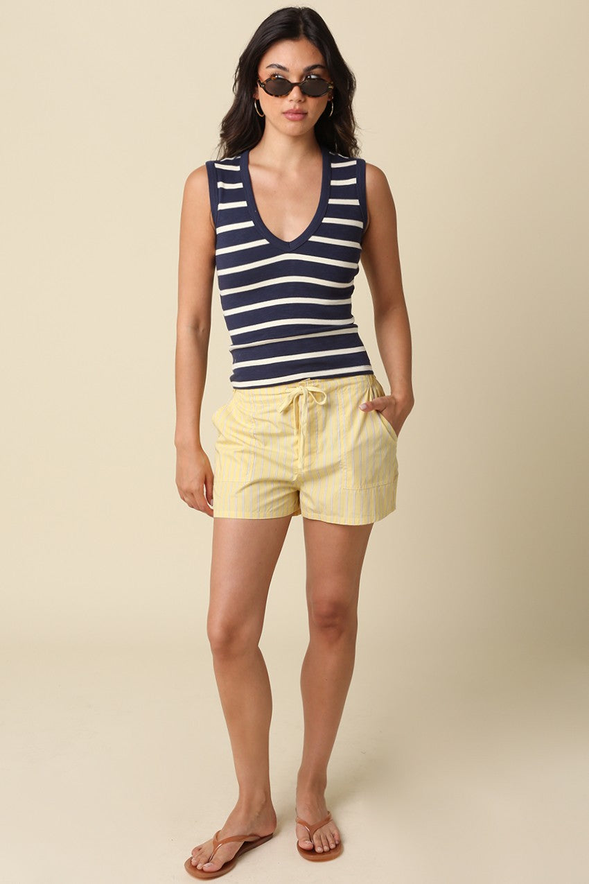 Monaco Striped V-Neck Ribbed Tank