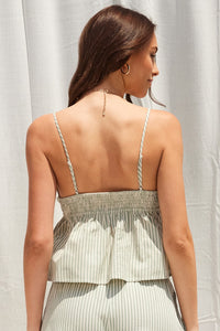 Breezy Stripe Babydoll V-Neck Tank in Sage