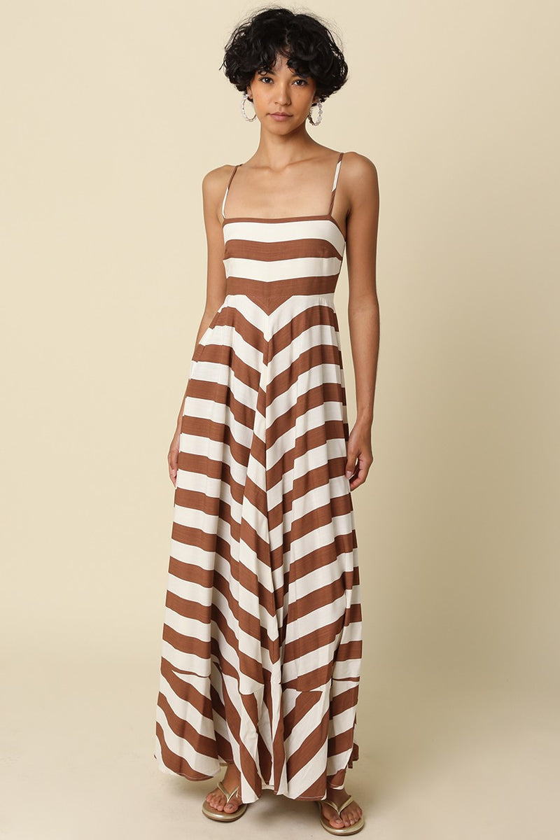 Brown and Cream Stripe Maxi Dress MEDIUM / Brown