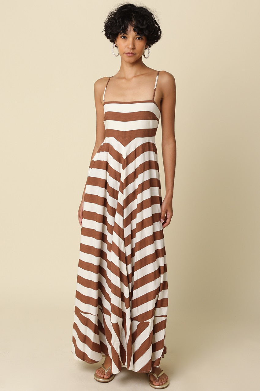 Brown and Cream Stripe Maxi Dress