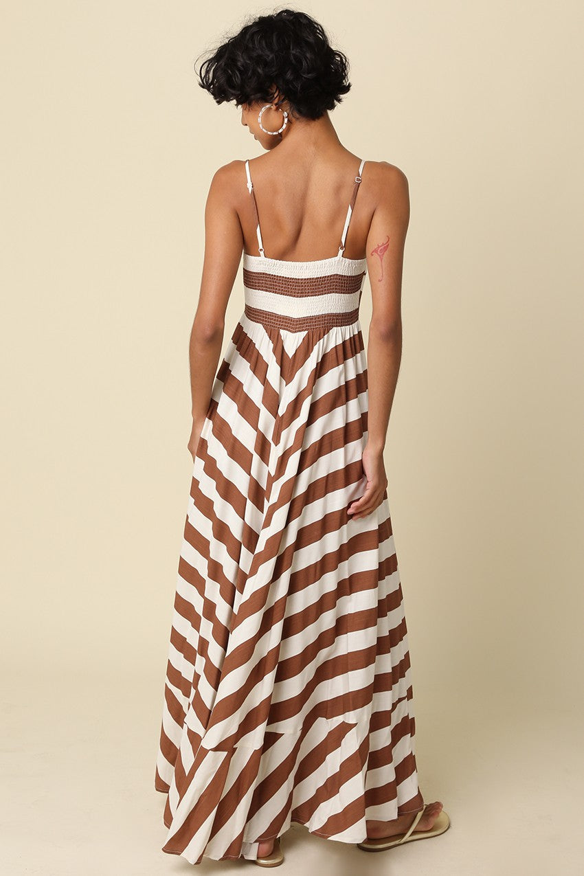 Brown and Cream Stripe Maxi Dress