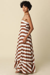 Brown and Cream Stripe Maxi Dress
