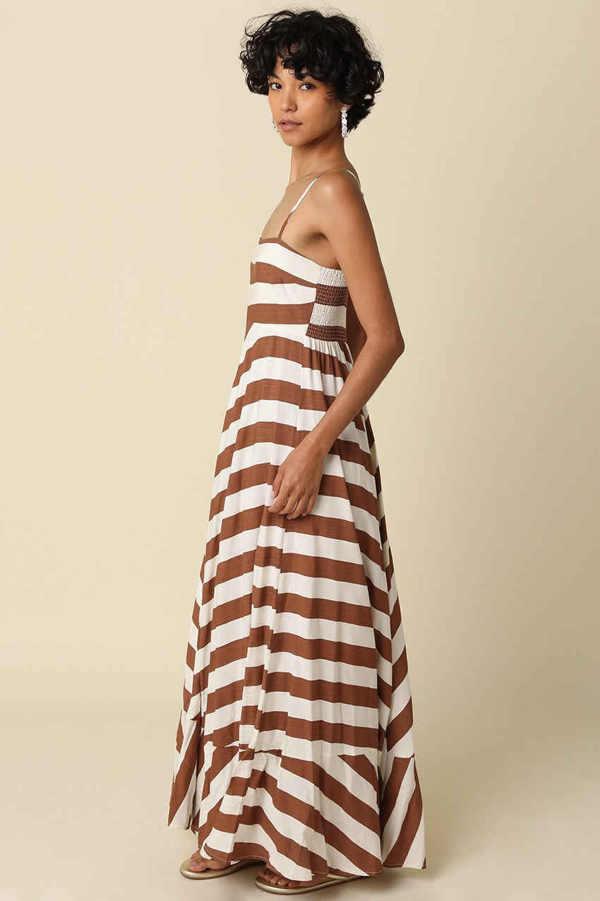 Brown and Cream Stripe Maxi Dress
