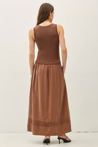 Truffle Mixed Material Pintuck Maxi Dress