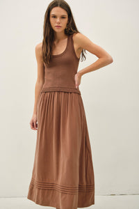 Truffle Mixed Material Pintuck Maxi Dress