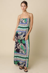 Belize Tropical Print Square Neck Maxi Dress