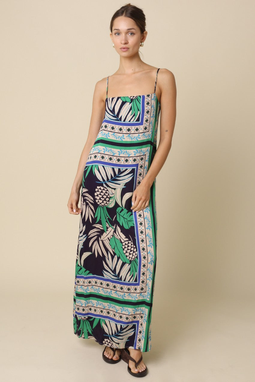 Belize Tropical Print Square Neck Maxi Dress